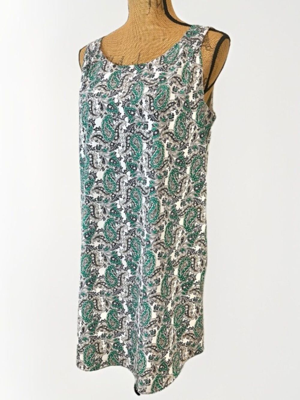 Dalia Mini Shift Dress Paisley Green Black White Size 8